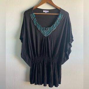 Sahara - Beaded neckline batwing blouse